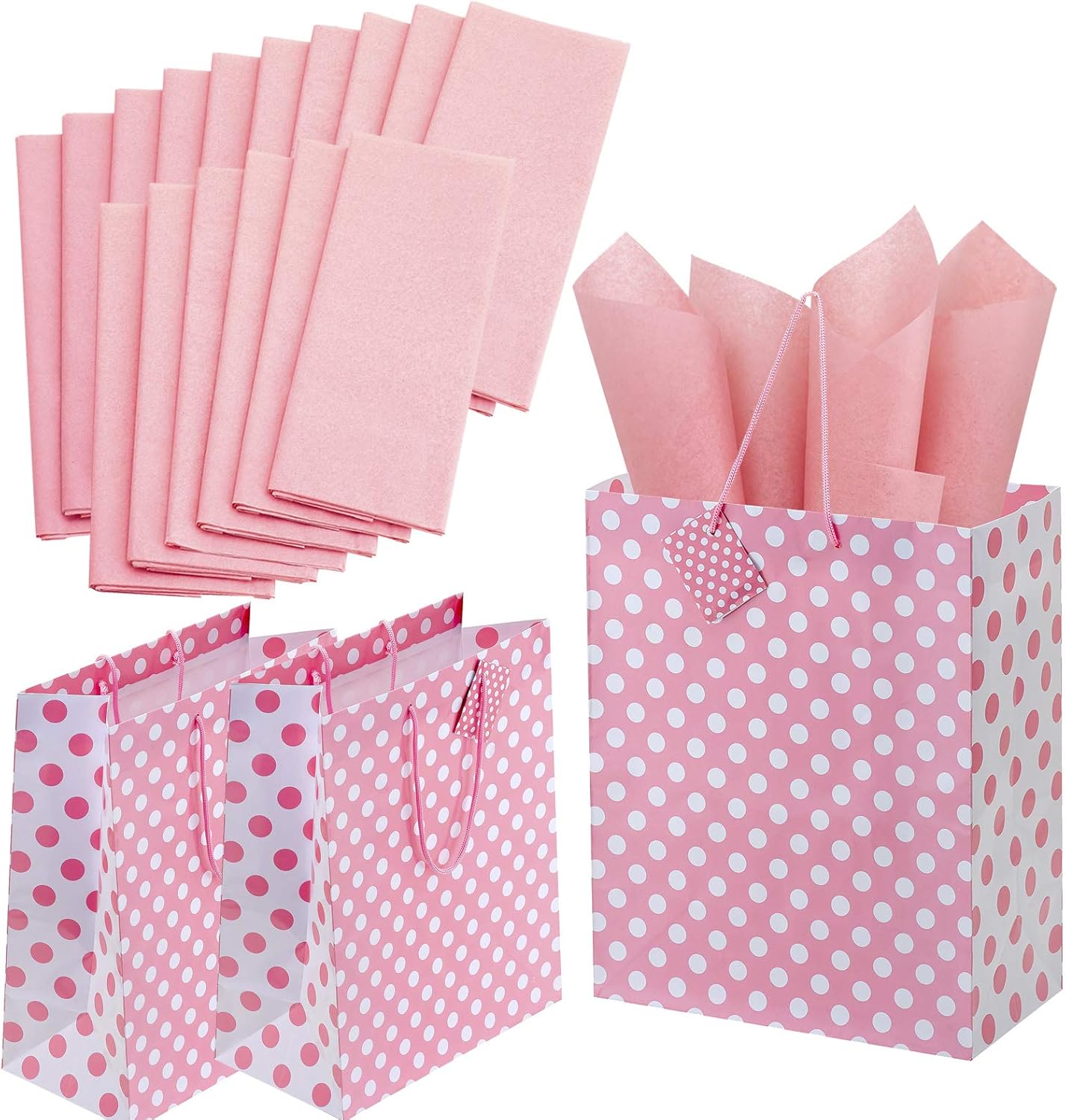 Kicko Large Pink Gift Bags with Tissue Paper - 23 Pieces - 13 Inches - for Party Favors, New Moms, Clothing, Books, Games, Puzzles, Stuffed Animals, Home Accessories, Cards, and More: Health & Personal Care