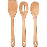 OXO Good Grips 3‑Piece Wooden Utensil Set, Solid Beachwood Spoon, Slotted Spoon and Turner