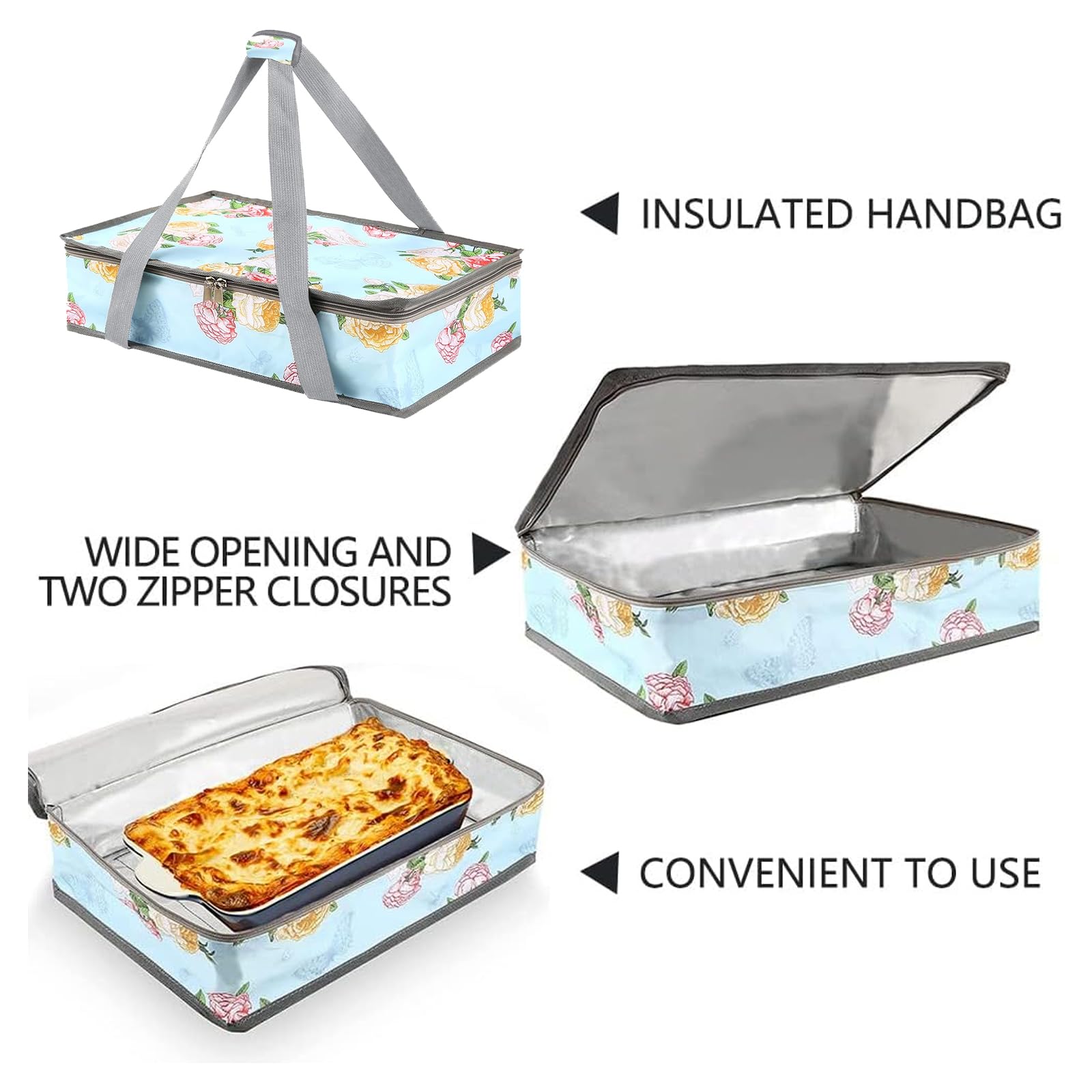 QEES Pioneer Woman Dish Carrier - Insulated Casserole Food Carrier for Hot or Cold Food, Travel, Party, Picnic