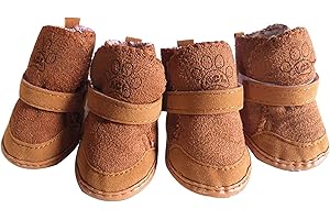 GabeFish Puppy Cute Cozy Warm Anti Slip Winter Boots for Small Medium Dogs Pets Cats Thicken Fleece Snow Shoes Brown Large