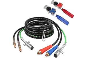SALEM AUTO PARTS 12FT Air Line for Tractor Trailer, Semi Truck Air Line Kit with Glad Hands Handle Grip, 3 in 1 ABS & Power Truck Air Hose Wrap 7 Way Electrical Cable for Semi Truck Trailer Tractor (12')