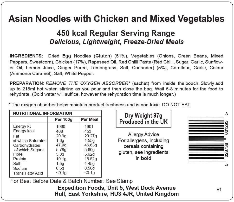 EXPEDITION FOODS Asian Noodles with Chicken and Mixed Vegetables (Single Serving / 450kcal) - Image 5