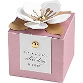 FEIYI 20 PCS Candy Boxes, 3 In 1Dusty Rose Favor Boxes with Floral Decor, White Thank You Tags Gift wrapping for Wedding Birthday Baby Shower Decorations Party -2.55x2.55x2.55''