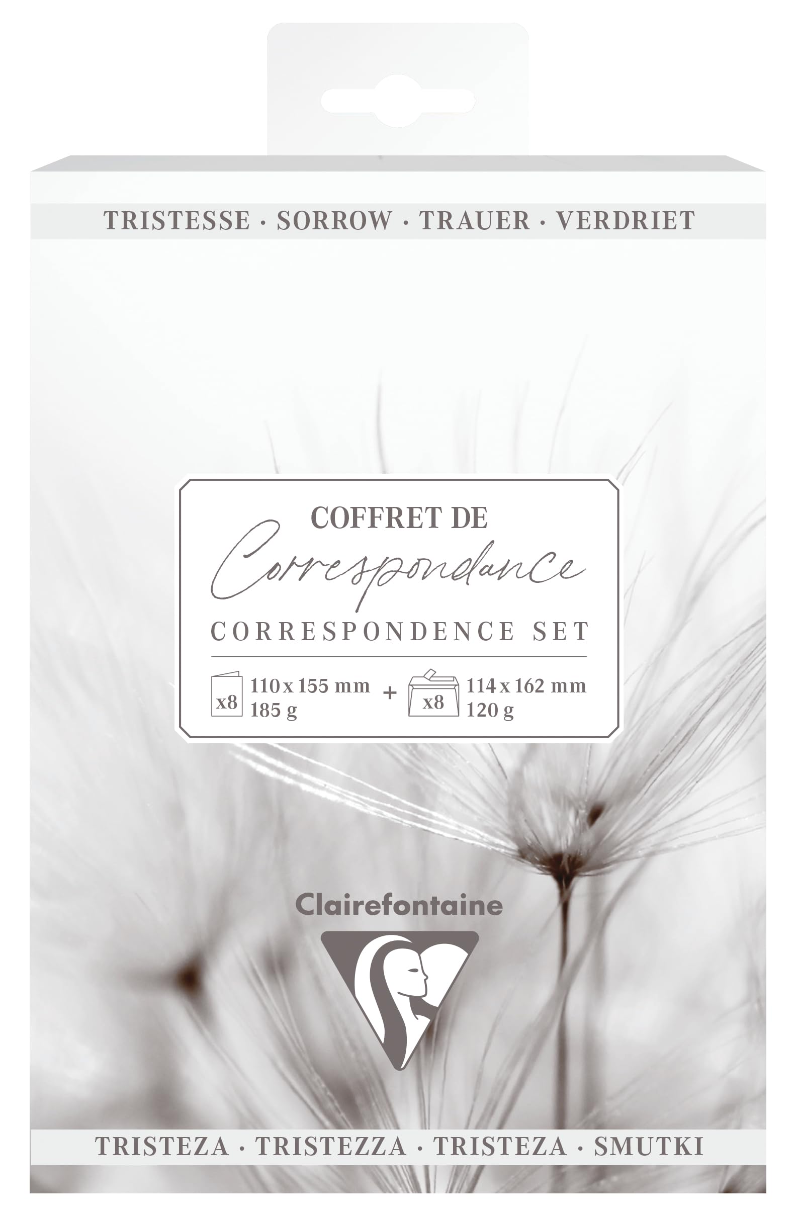 Clairefontaine 81003C Condolence Thematic Correspondence Box 8 Double Cards 11x15.5cm 185 GSM + 8 Envelopes Pollen C6 (11.4x16.2 cm) 120gsm Dark Grey Colour