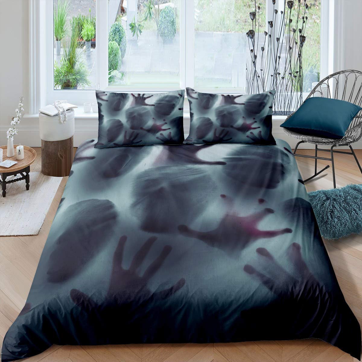 Zombie Duvet Cover Set for Boys Teens Doomsday Theme Bedding Set Youth The WalSuper King Dead Comforter Cover Horror Zombie Bedspread Cover,Room Decor 2Pcs Bedding Single Size