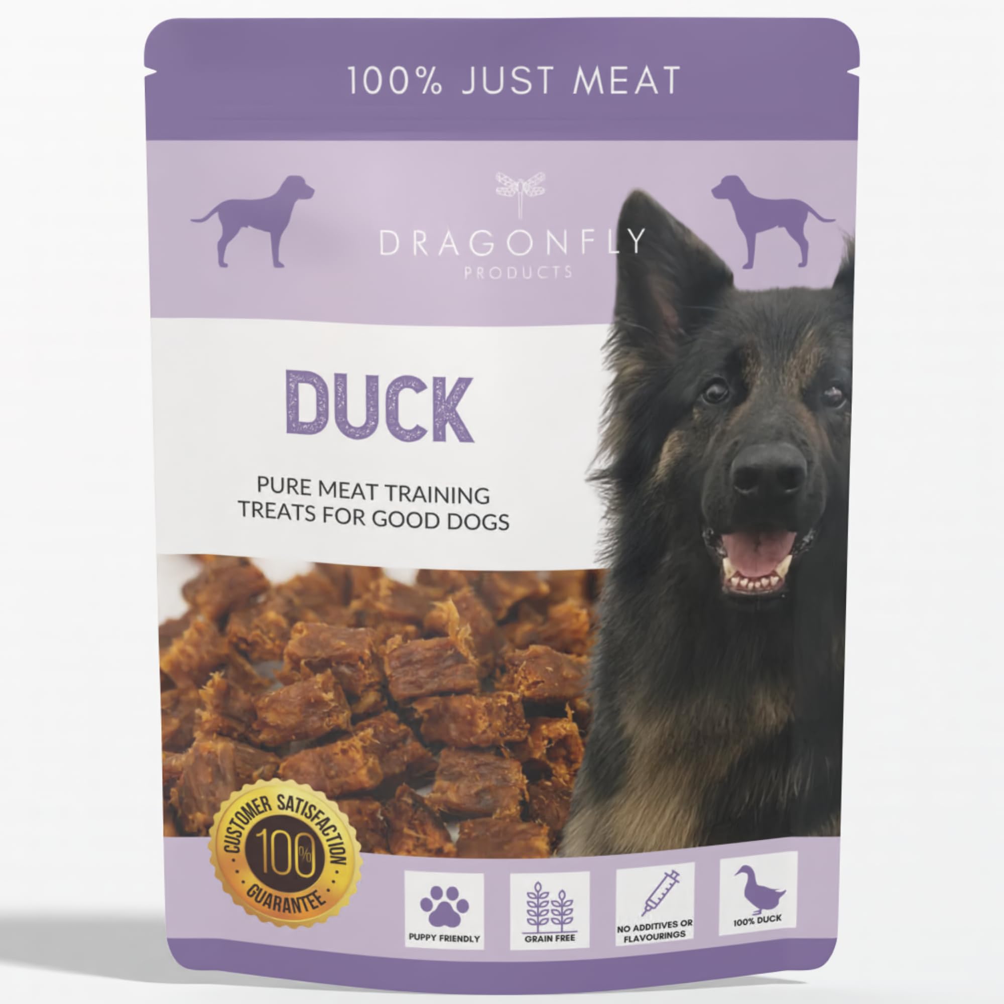 Dragonfly Products Grain Free Puppy & Adult Dog Training Treats - 100% Pure Meat - Healthy Low Fat Dog Treats - 250g (Duck)