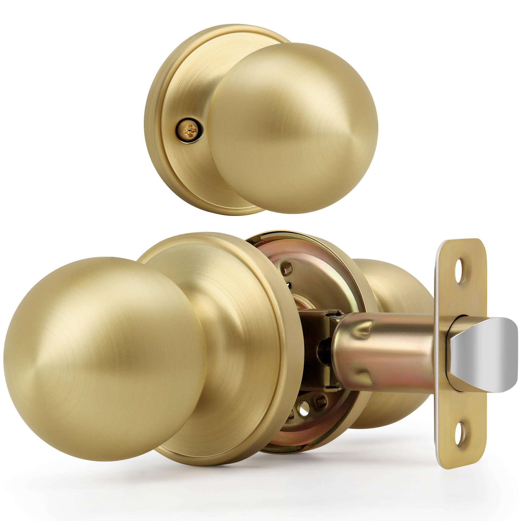 Photo 1 of LOQRON Brushed Gold Ball Design Door Knob No Lock, Passage Round Shaped Non-Locking Doorknob for Hallway/Closet, Satin Brass Finish
