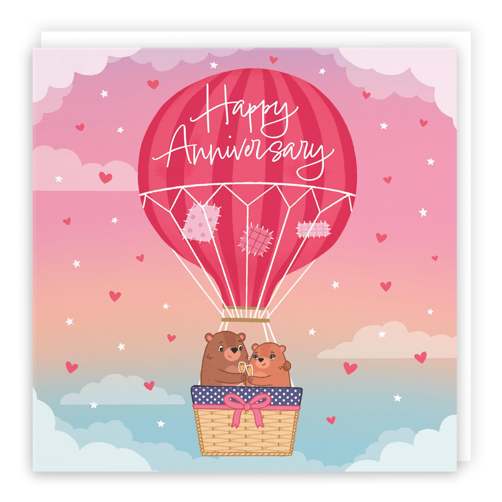 Hunts England - Large Hot Air Balloon Anniversary Card For Him/Her - Cute Bears - Anniversary Card For Wife, Husband, Friends, Couple - Romantic Anniversary Card For Men/Women - 210 x 210 mm