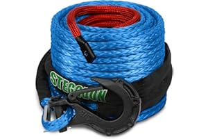 STEGODON Synthetic Winch Rope Dyneema Winch Cable Line with Hook and Sleeve Protection Car Tow Recovery Cable for 4WD Off Road Vehicle Truck SUV(Blue, 3/8" x100ft)
