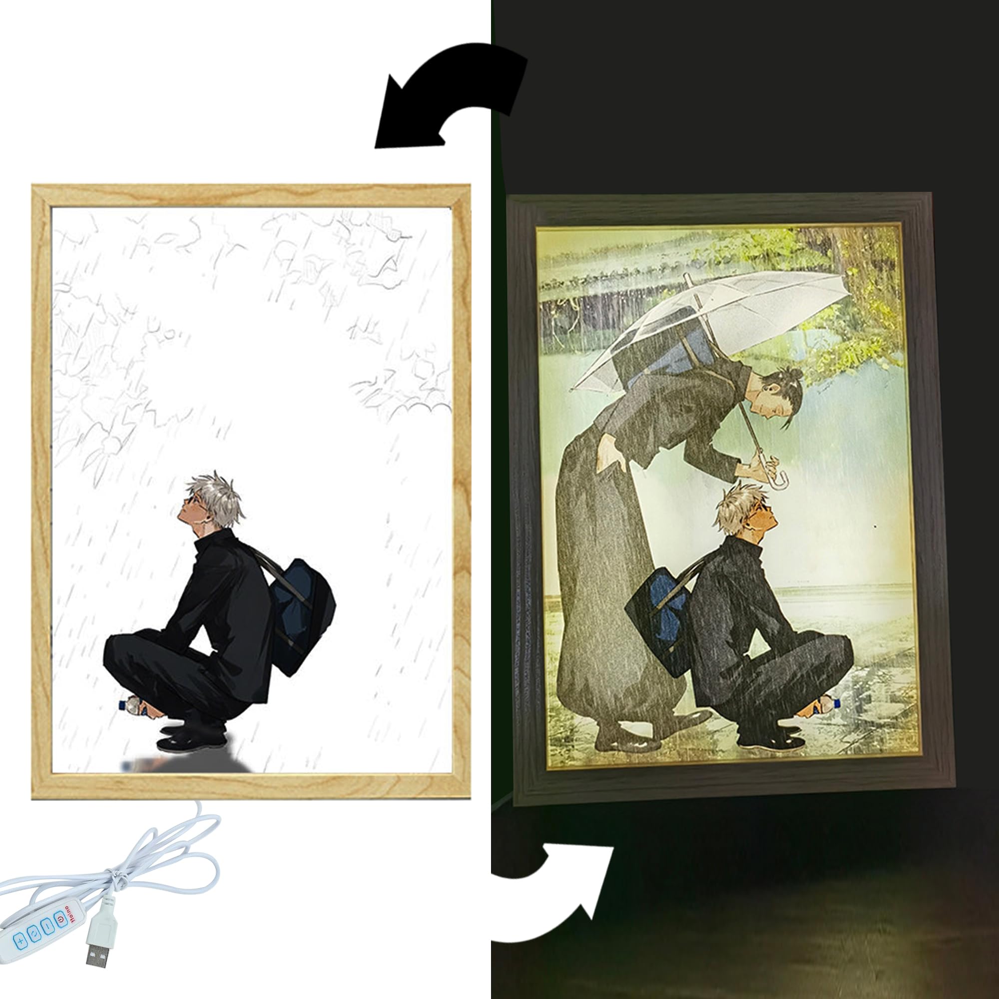 FunLake Jujutsu Kaisen Inspired Illuminated Paintings: Gojo Satoru and Geto Suguru LED Wall Art, Desktop Frame, Perfect for Creative Bedroom Decor and Gifting