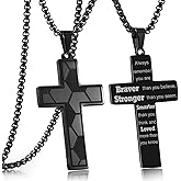 RWQIAN Soccer Cross Necklace for Men Bible Verse, Religious Faith Christian Scriptures Pendant Cross Chain, Baptism 1st First Communion Graduation Gifts for Boys Father's Day Jewelry for Him