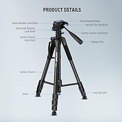 NEEWER Basic 74" Video Tripod Monopod, 3 Way Pan