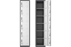 INTERGREAT Metal Lockers for Employees, 6 Door Storage Locker, Tall Steel Locker Cabinet for School, Office, Home, Gym, Kid Room, with Mirror (Grey White)