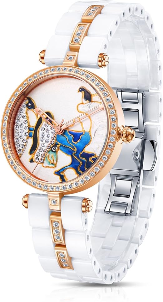 Time100 Mujeres Joyería de Diamante Correa de cerámica Reloj de Cuarzo Mujer