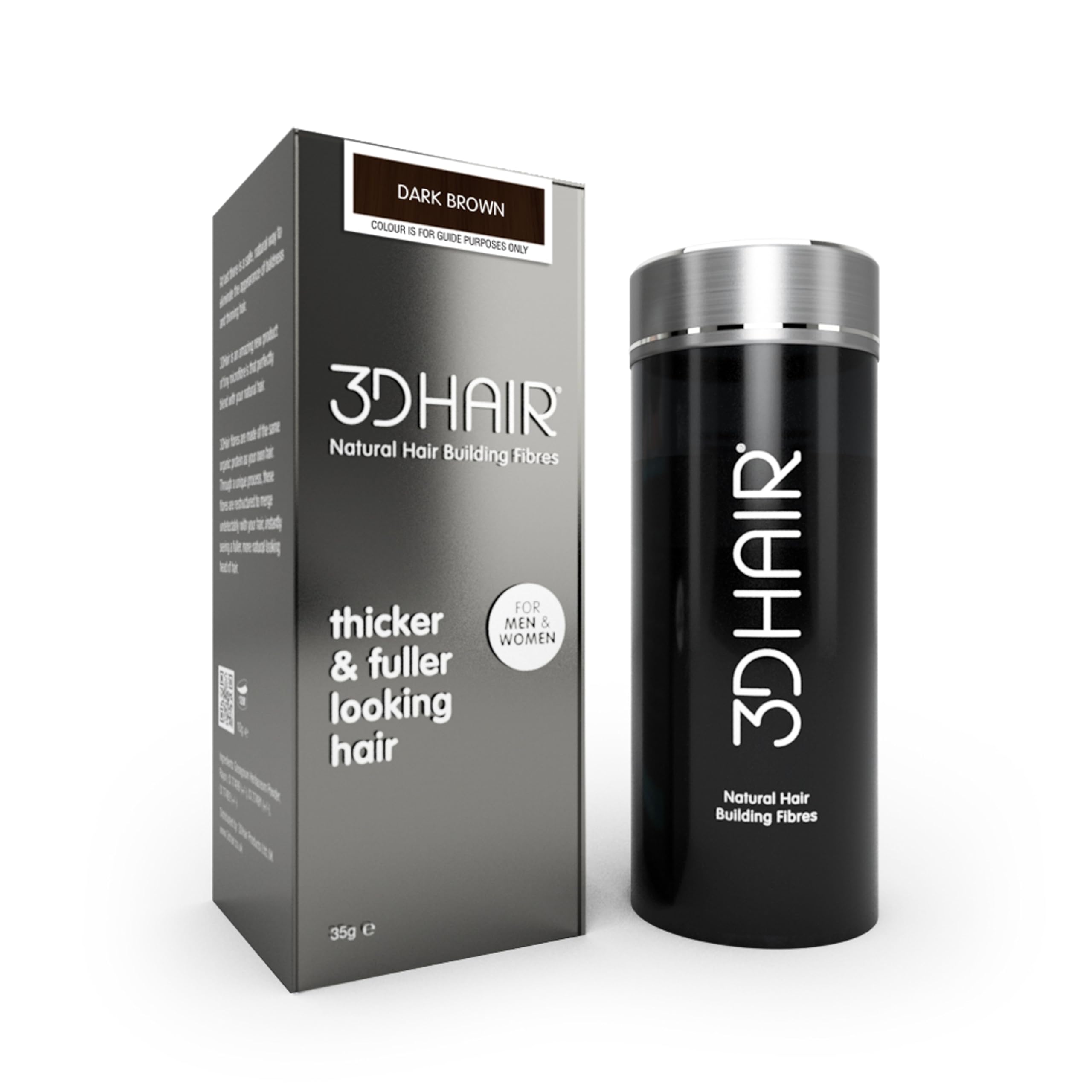 3D Hair Fibres | Hair Powder for Thinning Hair 35g Bottle | Makes Thin Hair Look Thicker in Seconds | Hair Loss Concealer For Women & Men (Dark Brown)