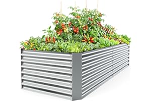 Ohuhu Raised Garden Bed 8x3x1.77 ft for Outdoor Plants, Galvanized Steel Planter Box, Extra-Large Metal Garden Boxes, Raised 
