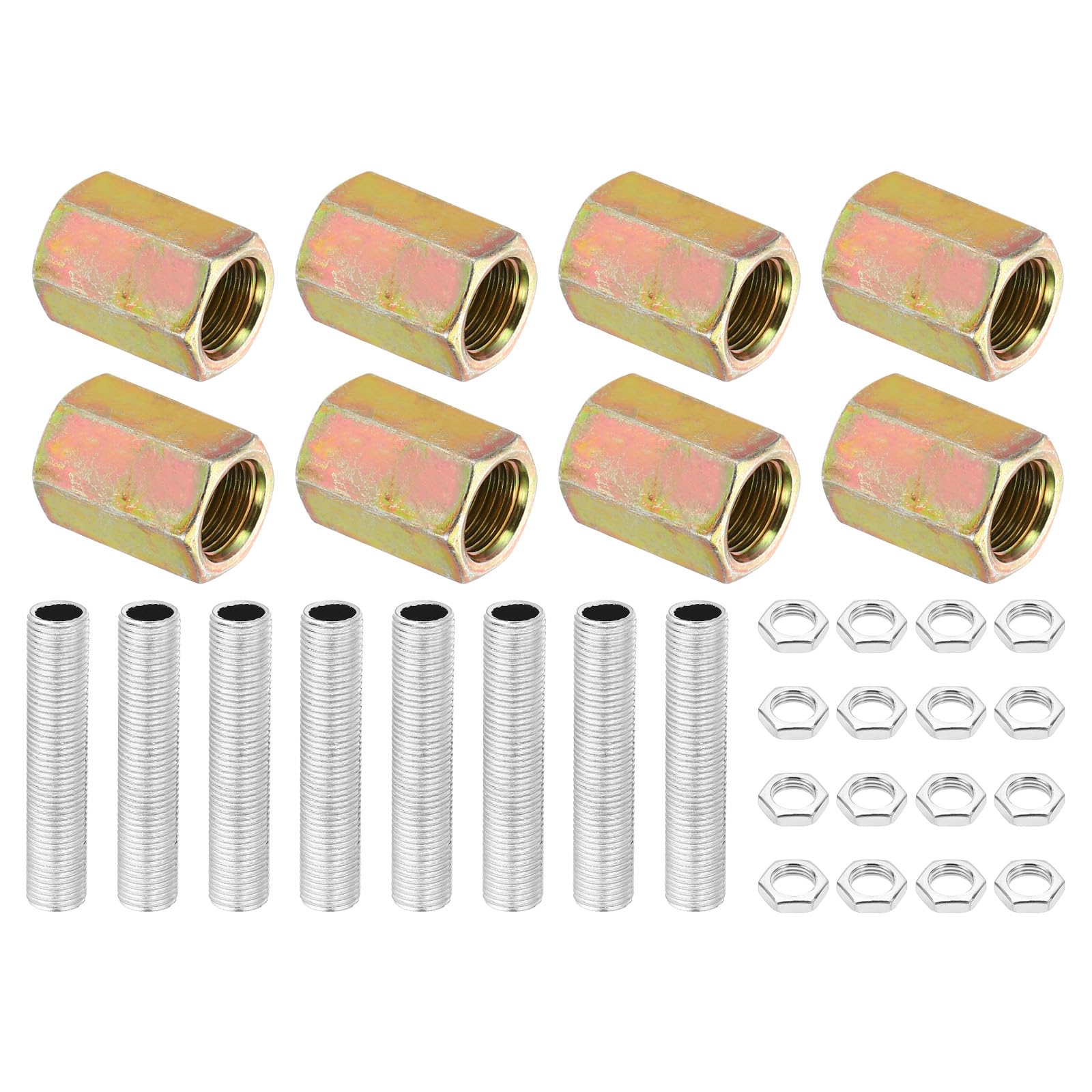 PATIKIL M10 Fine Thread Lamp Pipe Repair Parts Kits, 32 Pcs M10×20 Metal Hexagon Closed Coupling Nut with Threaded Pipe and Hex Nut for Light Extension Rod