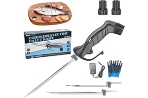 Protmex Cordless Electric Fillet Knife with 8" and 10" Sharp Blades, 12V Electric Fillet Knife with Non-slip Grip Handle, Gloves and Safety Lock, for Fishing, Filleting, Meat, Bread, Outdoors