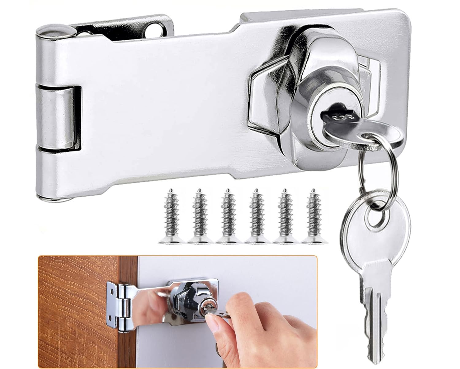 Litensh Shed Hasp Lock Padlock with Aliked Keys, Twist Knob Door Latch Bolt Lock Buckle for Drawer Cupboard Cabinet Furniture Mailbox Gates Closets,3 Inch