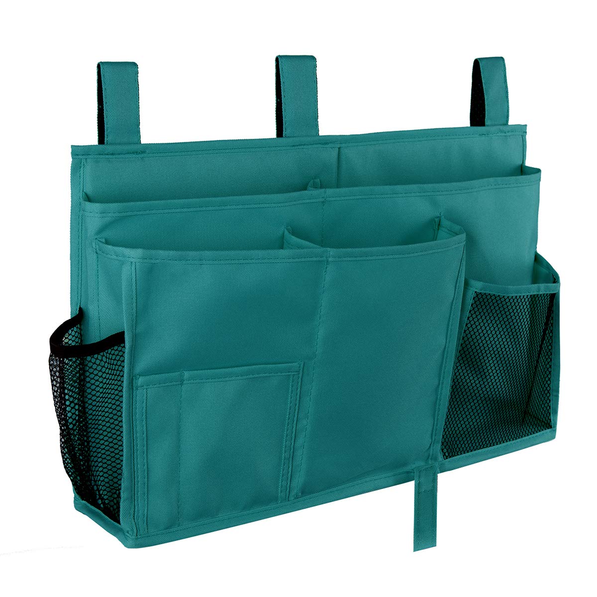 ELEZAY Bedside Organiser Waterproof Oxford Hanging Bedroom Caddy with Hook-and-Loop Fastener Straps for Dorm Bunk Large Capacity Bed Crib Stroller 8 Pocket Storage Bag Teal