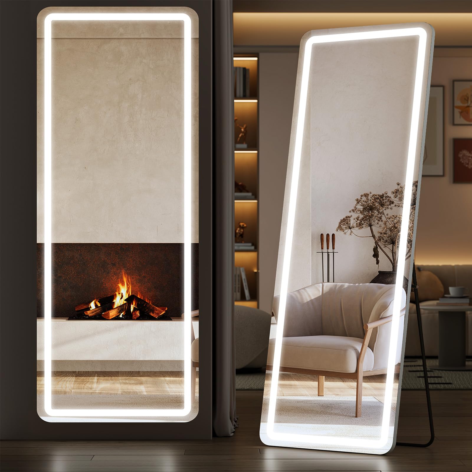 Sweetcrispy Full Length Mirror with LED Lights, 71.3"x26.5" Lighted Floor Mirror with Dimming & 3 Color Lighting, Stand for Bedroom, Dressing Room Image Sweetcrispy Full Length Mirror with LED Lights, 71.3"x26.5" Lighted Floor Mirror with Dimming & 3 Color Lighting, Stand for Bedroom, Dressing Room Image