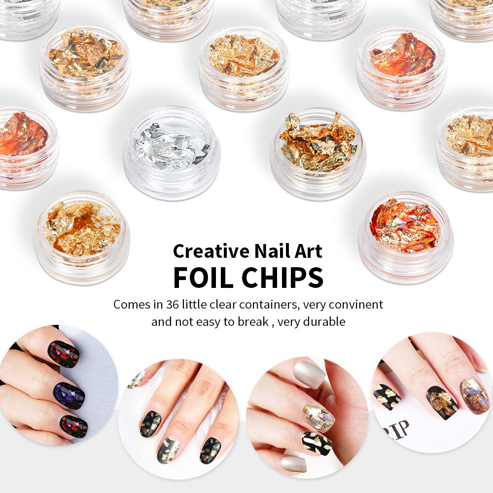 Teenitor 36 Boxes Nail Art Glitter Decorations Pailette Foil Sticker Candy Colors Flakes Nail Kit Sequins Manicure DIY Nail Art Kit Chips Supplies: Beauty