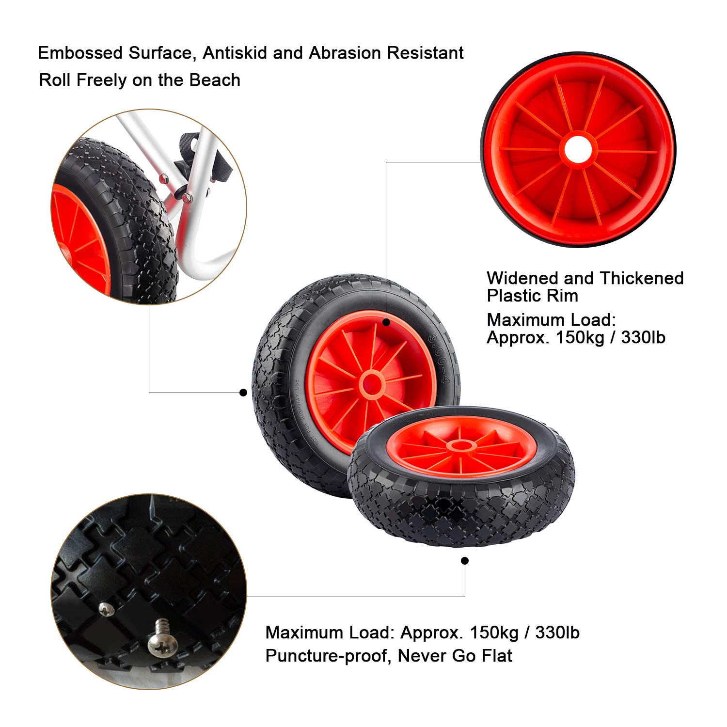 Overmont 2pc 10inch Replacement Tire Puncture Proof Tire Wheel for Kayak Canoe Trolley Dolly