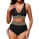 Zuvebamyo Women's High Waisted Bikini Sets Two Piece Tummy Control Swimsuit Color Block Bathing Suits