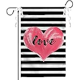 Dacawin Love Heart Garden Flag Valentines Day Strips Yard Flag Outside Double Sided Anniversary Wedding Burlap Garden Flags Pink Love House Banner for Outdoor Valentine Decor 12x18 Inch