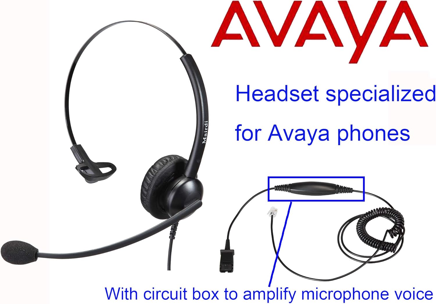 MAIRDI Telephone Headset with Noise Canceling Microphone & HIS Cable for Avaya IP 1608 1616 9601 9608 9611 9611G 9620 9621 9640 9641 9650 9670 J139 - Image 3
