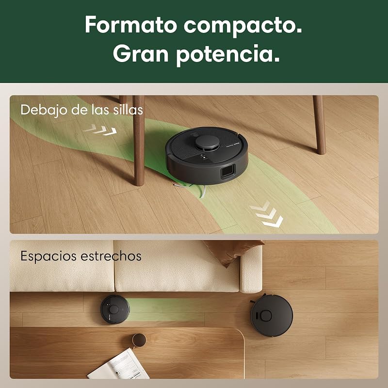 Aspirador e esfregão robô Roomba Mini com base AutoEmpty (até 90 dias), Navegação LiDAR, Sucção 7000 Pa, Design Compacto para Espaços Reduzidos, App, Esfregonas Perfumadas, Preto