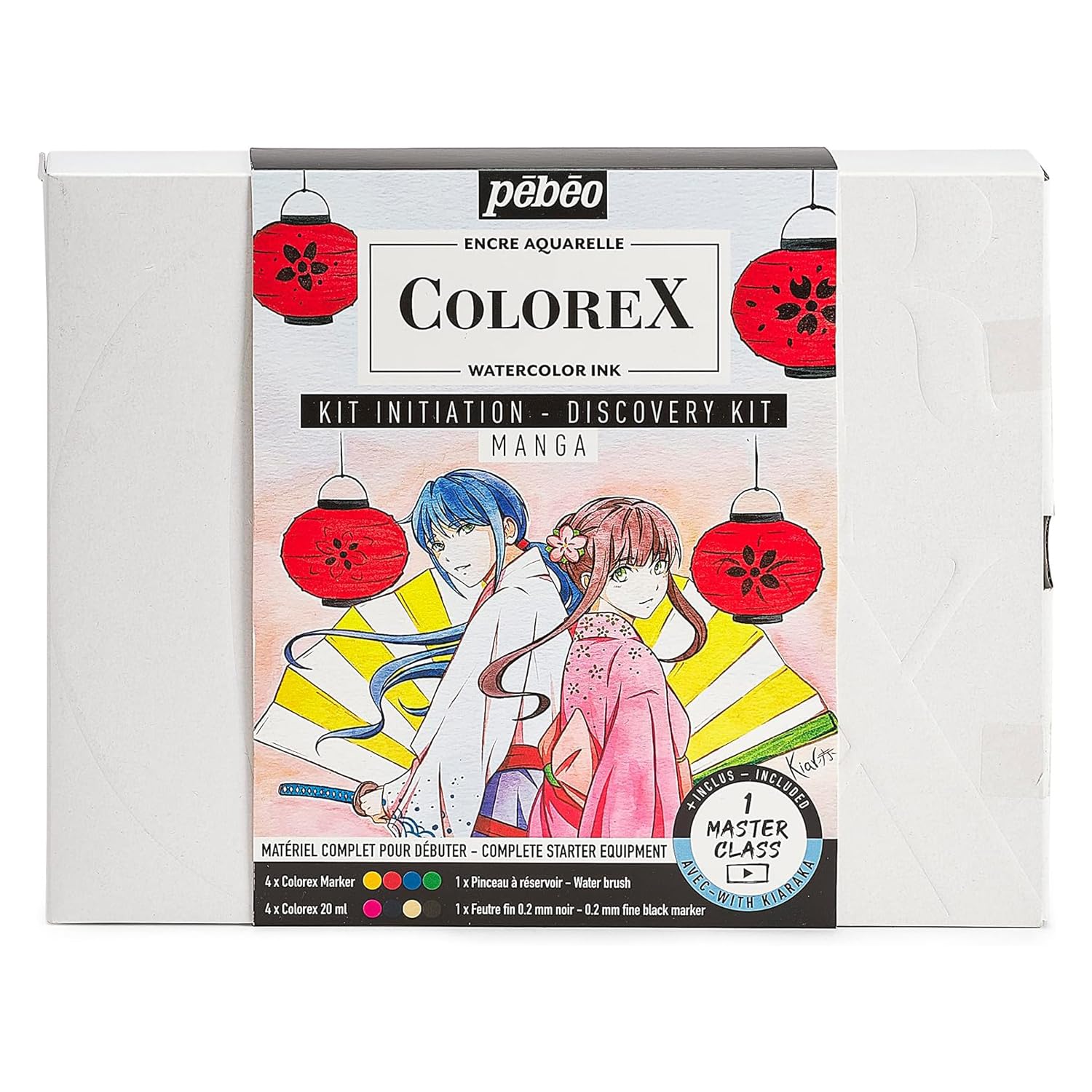 Pebeo Manga Drawing & Illustration Kit Pébéo Watercolour Ink 4 Colours 20 ml and 4 Colorex Marker, Détails en Description, Non Applicable