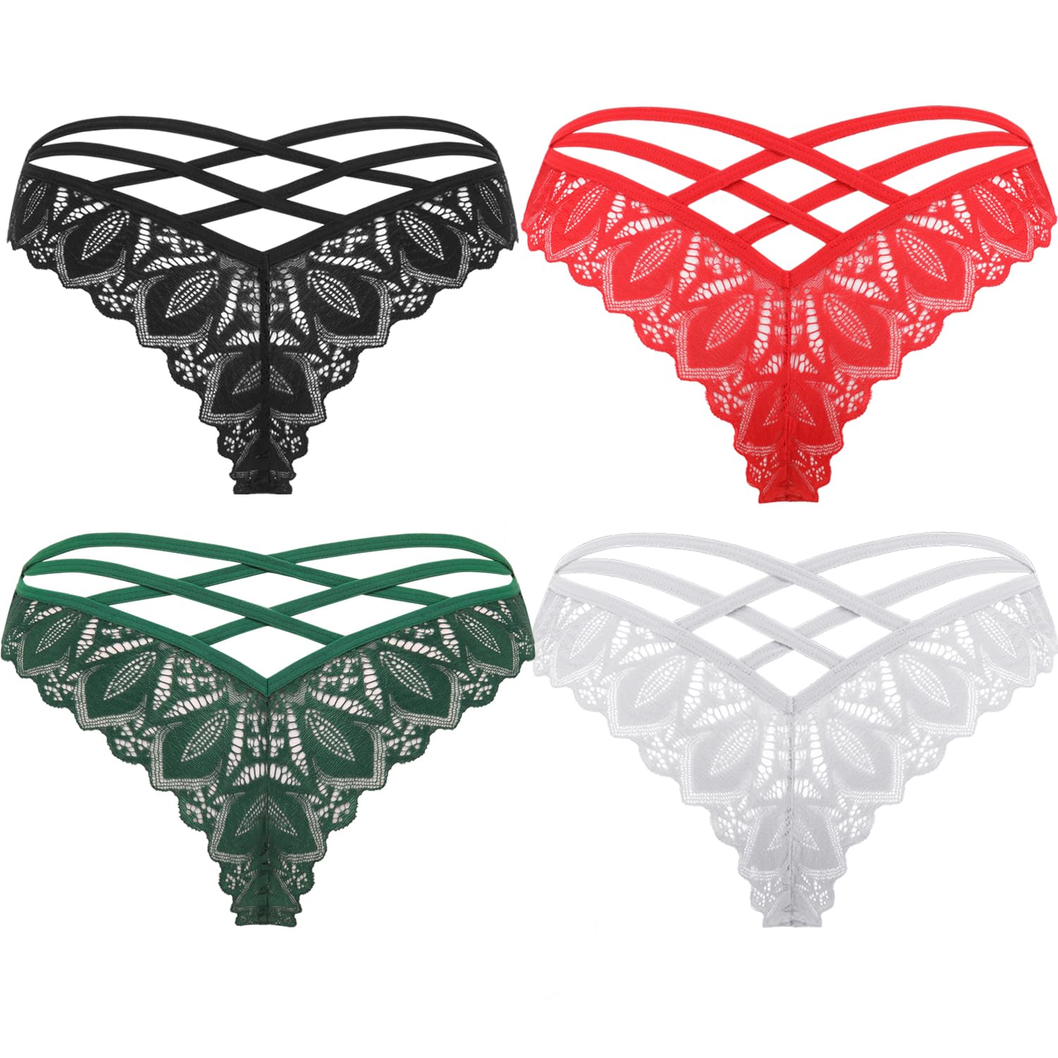 Photo 1 of Avidlove Women's Lace Cheeky Underwear Criss Cross Thong Panties 4 Pack