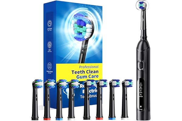 TEETHEORY Rotating Electric Toothbrush for Adults with 8 Brush Heads (2 Types), 4 Modes Deep Clean Electric Toothbrush with R