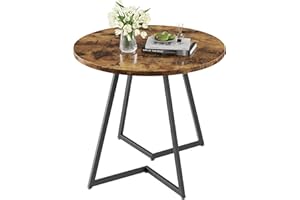 VECELO Round Dining Room Table with Wood Grain Tabletop and Steel Frame, for Kitchen, Living Room, Office, Conference, 2 to 4 Person, Antique Brown