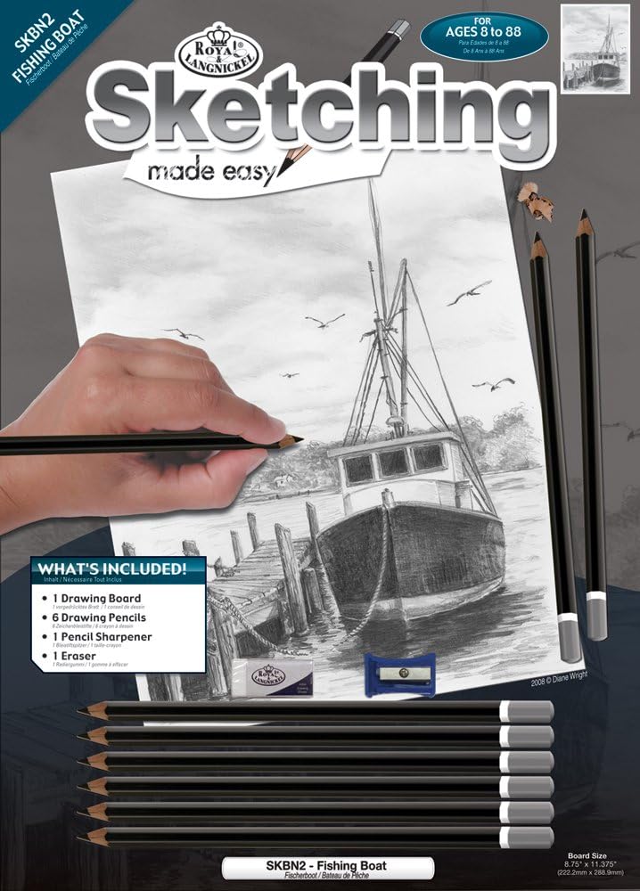 Royal & Langnickel Sketching Made Easy A4 Size Fishing Boat Designed Painting Set, White and Black - Image 4
