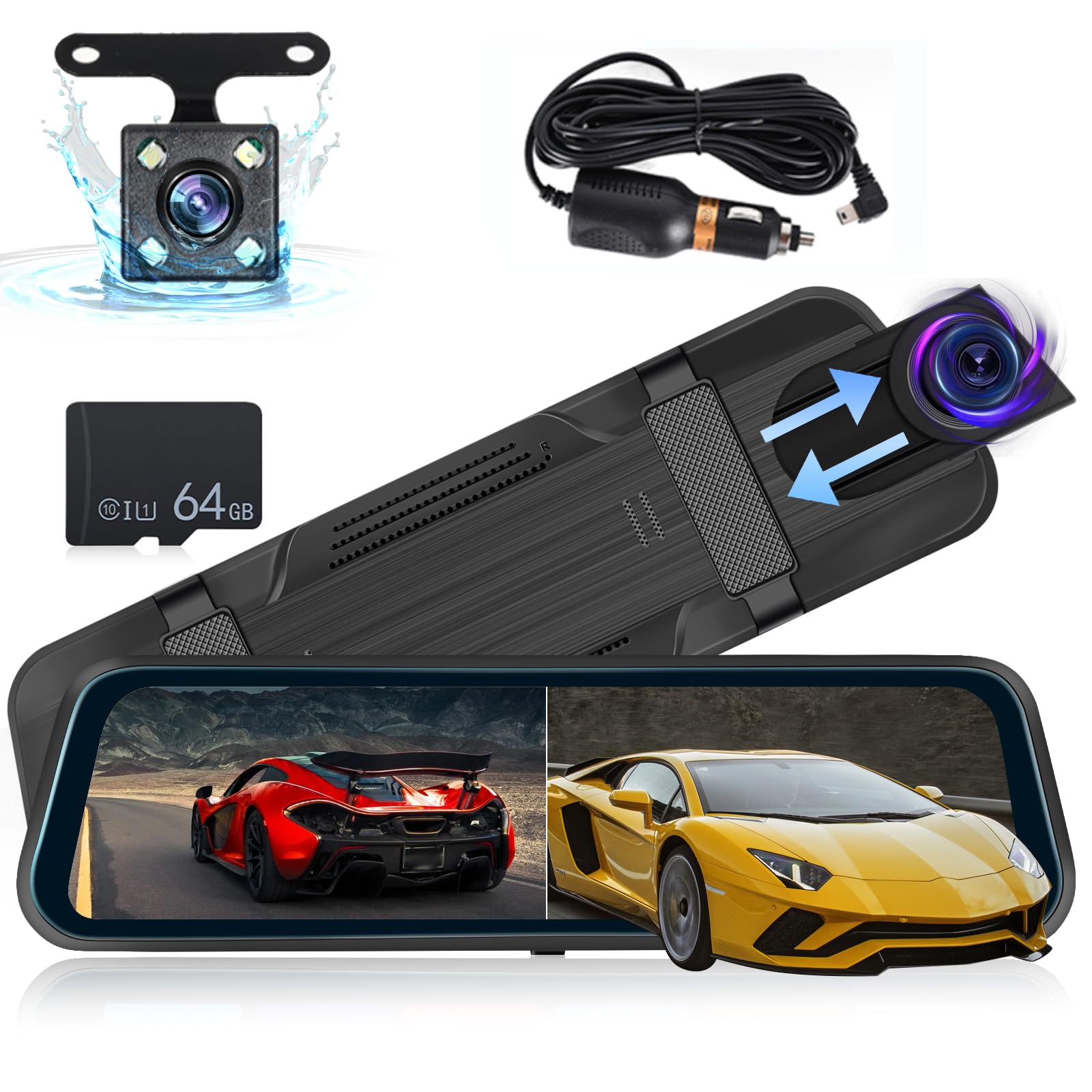 Photo 1 of ***(MISSING CAMERA/ PARTS ONLY)***9.66" Rear View Mirror Camera with 1080P Mirror Dash Cam Front and Rear Dual Camera - Super Night Vision, G-Sensor, Loop Recording, Parking Assistance, 24H Parking Monitor + 64GB Card + Backup Camera