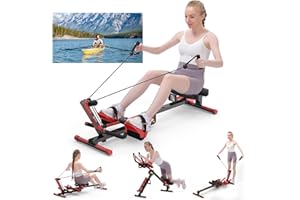 HIFAST Rowing Machines for Home, 4 in 1 Rowing and Ab Machine with 2 Levels of Workout Resistance, Quiet & Foldable Row Machine with 3 Adjustable Handle Heights & LCD Monitor, Rower Machine for Home