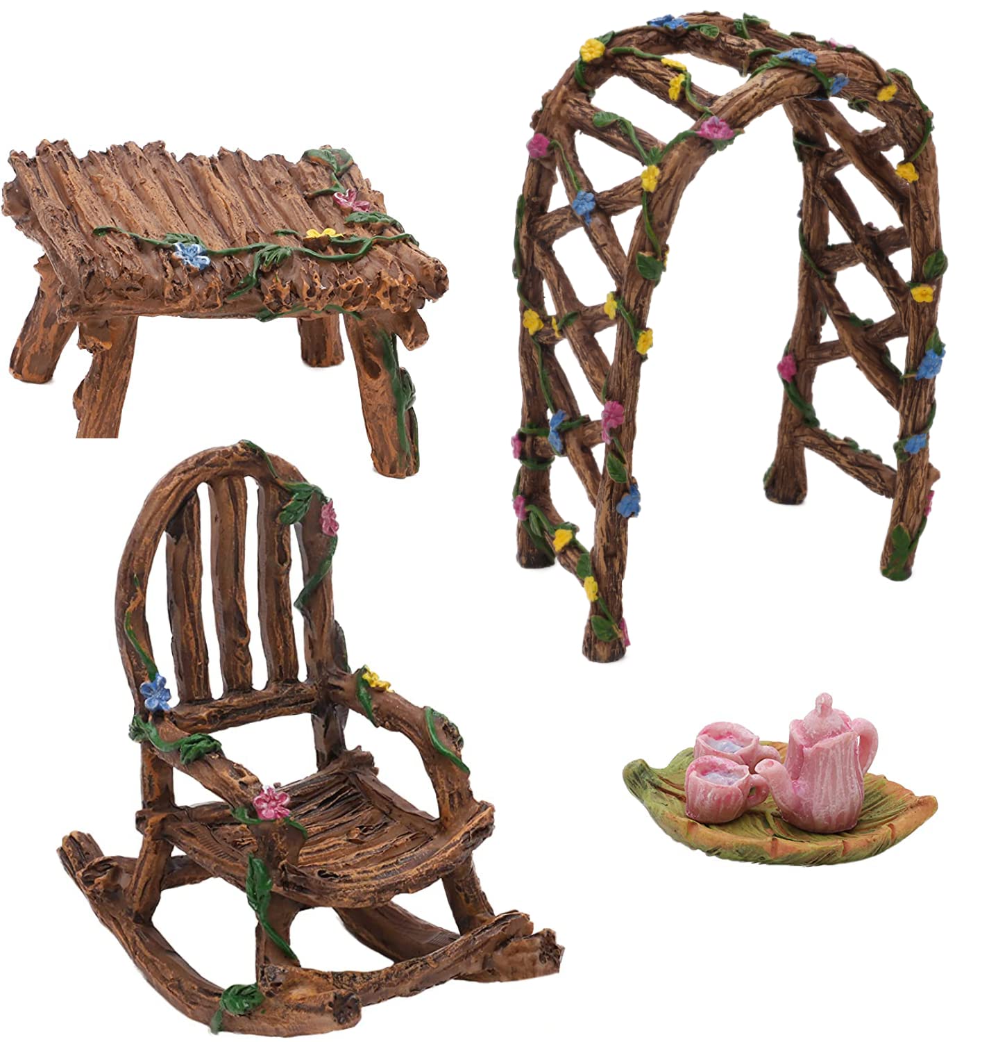 Toyland® 4 Piece Fairy Garden Furniture Accessory Set & 1 Pack of Stickers - Miniature Fairy Accessories