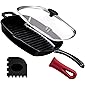 Cast Iron Square Grill Pan with Glass Lid - 10.5 Inch Pre-Seasoned Skillet with Handle Cover and Pan Scraper - Grill…