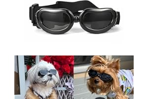 Dog Sunglasses Small Breed, UV Protection Small Dog Goggles, Wind Dust Proof Small Goggles with Adjustable Straps, Black