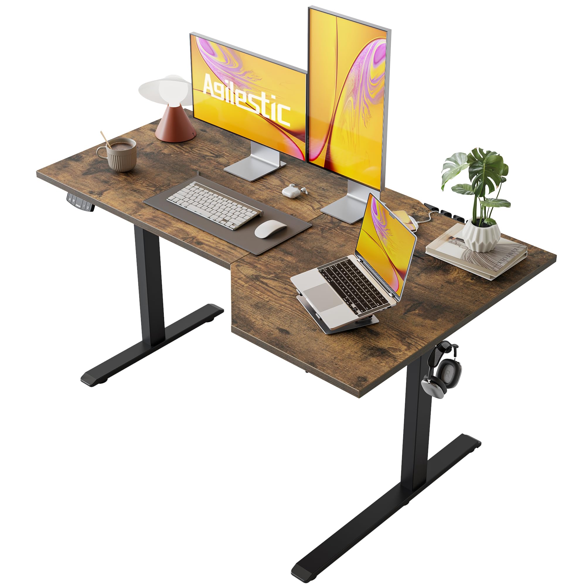 Photo 1 of Agilestic Electric Standing Desk, L-Shaped 55 Inches Height Adjustable Desk, Sit and Stand up for Work Office Home, Ergonomic Rising Computer Table for Home Office with Splice Board, Rustic Brown