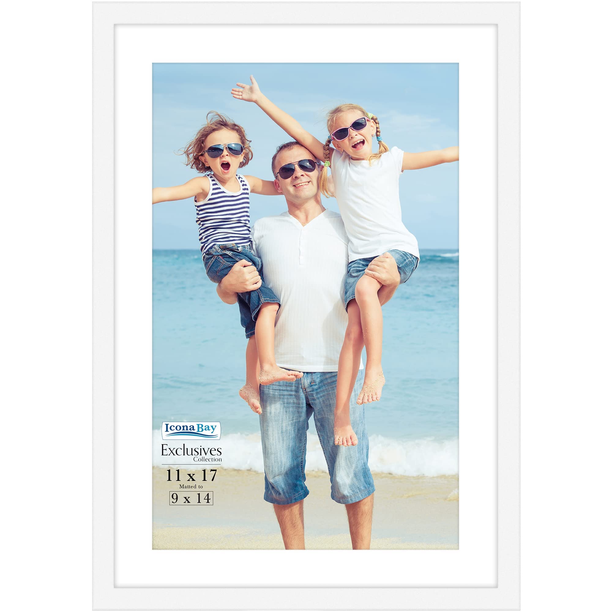 Icona Bay - 17x11 White Picture Frame with Mat - Sturdy Engineered Wood Photo Frame with Removable 14 x 9 Mat - Sleek Design, Table Top or Wall Mount - Exclusives Collection