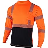 VENDACE Safety Reflective High Visibility Long Sleeve Shirts ANSI Class 3 Hi Vis Construction Work T Shirts for Men
