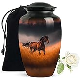 LEXFAY Large Horse Pattern Adult Urn - 10 Inch Decorative Urn for Ashes - Human Urn for Men and Women - Cremation Urn for Adults - Funeral Urn for Dad Ashes