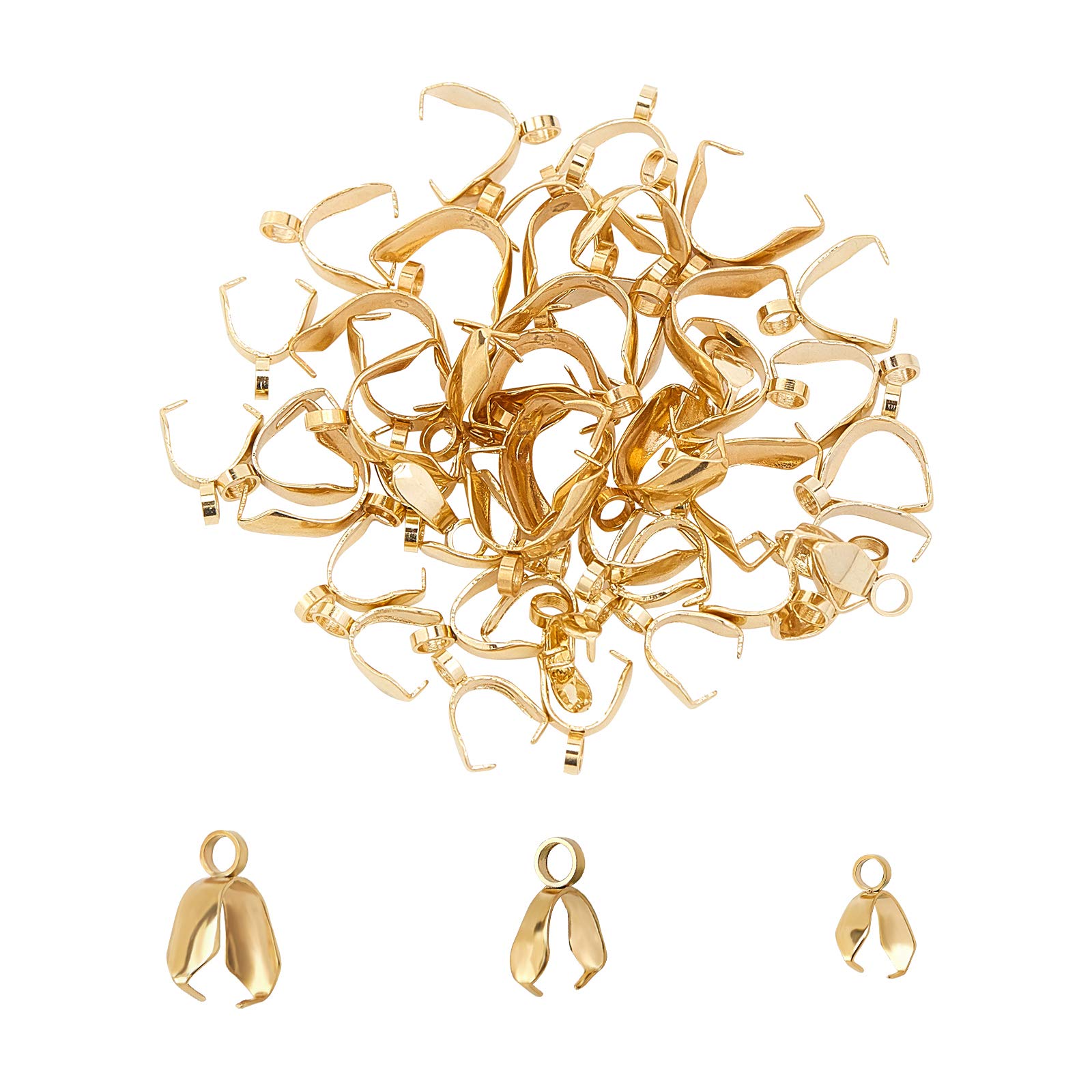 UNICRAFTALE about 3 Sizes 48pcs Gold Pinch Bails Stainless Steel Pendant Pinch Bails Ice Pick Pinch Bails Pendant Connector Pinch Metal Clip for Pendant Necklace Jewelry Making