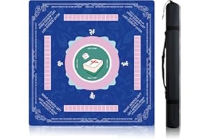 Mematflo Mahjong Mat - Neoprene Playmat，Non-Slip Noise Reduction, 32.4x32.4 Inch American Mahjong Mat for Table, Poker, Cards, Dominoes & Board Game mat, Foldable with Carrying Bag (Blue)