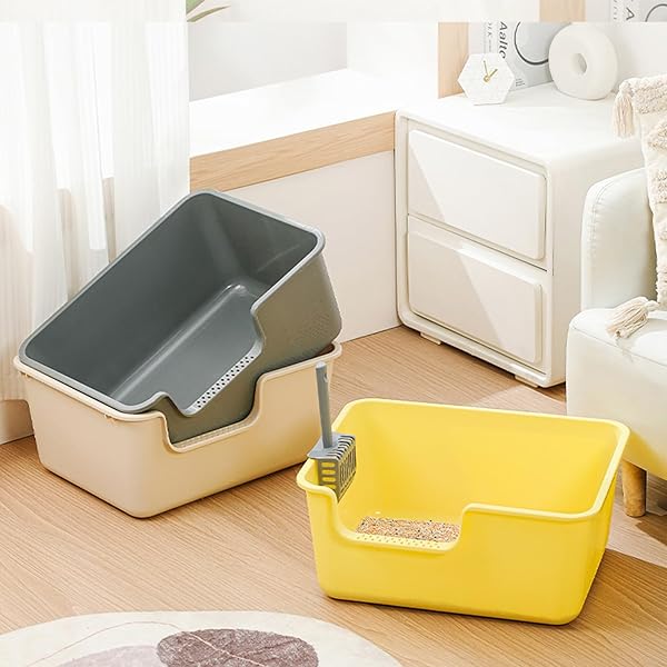 LOOPTIME LARGE CAT LITTER BOX WITH HIGH SIDES,CAT LITTER PAN WITH LOW ENTRY,CAT BOX FOR INDOOR KITTENS & SENIOR CATS,ANTI-SPLASHING,WATERPROOF,EASY TO CLEAN,DURABLE (WHITE)