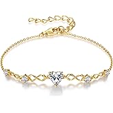 G&GEMSJEW Infinity Heart Birthstone Bracelets for Women, 925 Sterling Silver Women Charm Link Bracelet Adjustable, Birthday Anniversary Christmas Jewelry Gifts for Women Wife Mom Girlfriend Her