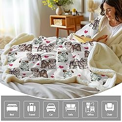 BlessLiving Red Hearts Dog Print Sherpa Blanket